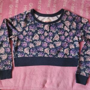 Mossimo XXL Cropped Navy, Purple, Pink Floral Sweatshirt/Long Sleeve Shirt